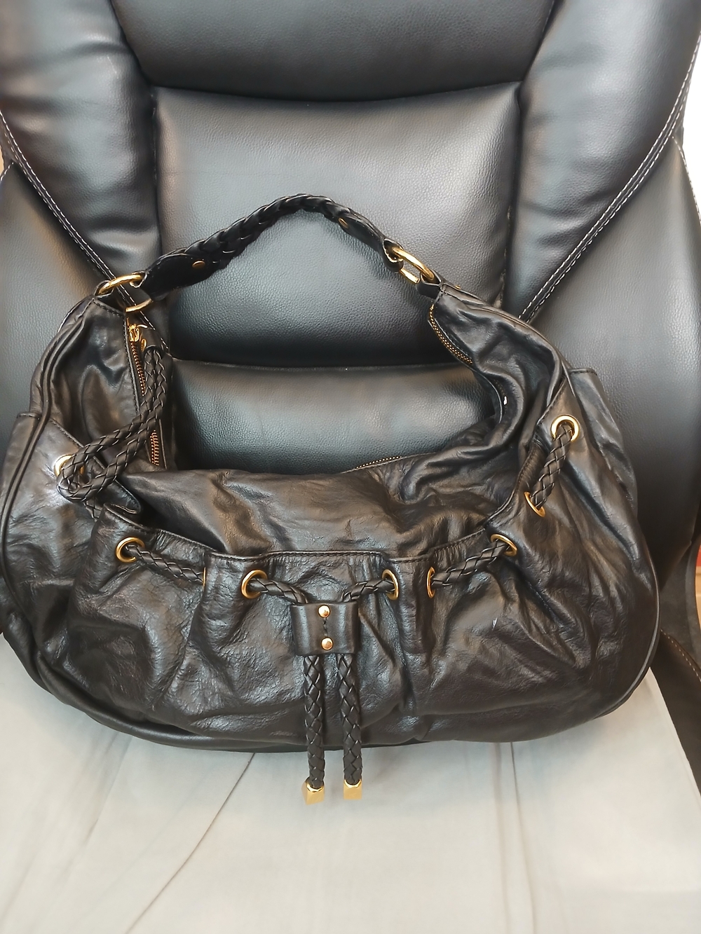 Michael Kors Y2K Black Leather Hobo Bag - Braided Handle